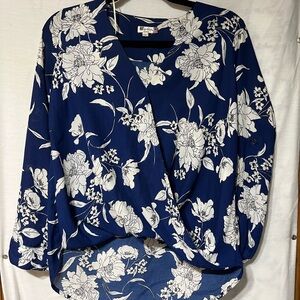 Kut from the Kloth Blue Wrap Blouse 3/4‎ Sleeve